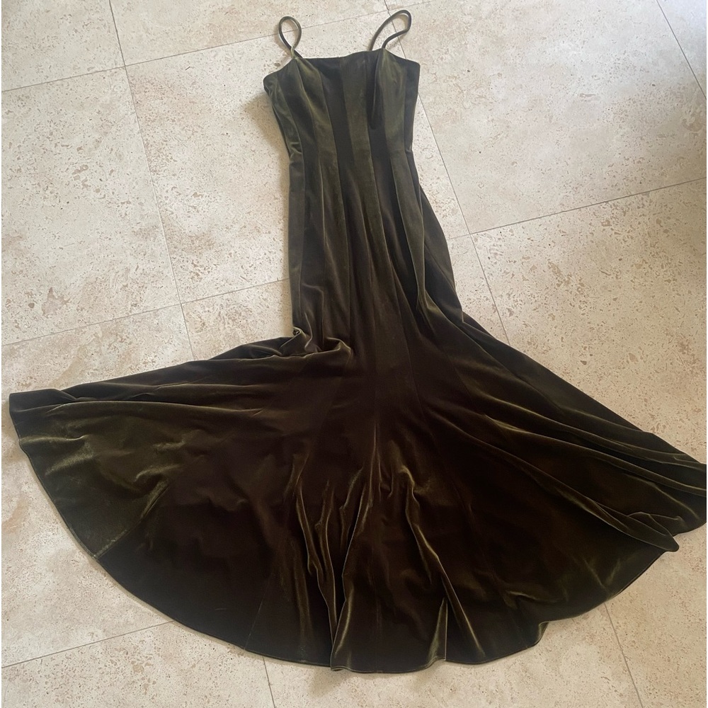 Dark Olive Green Maxi Gown Spaghetti Strap